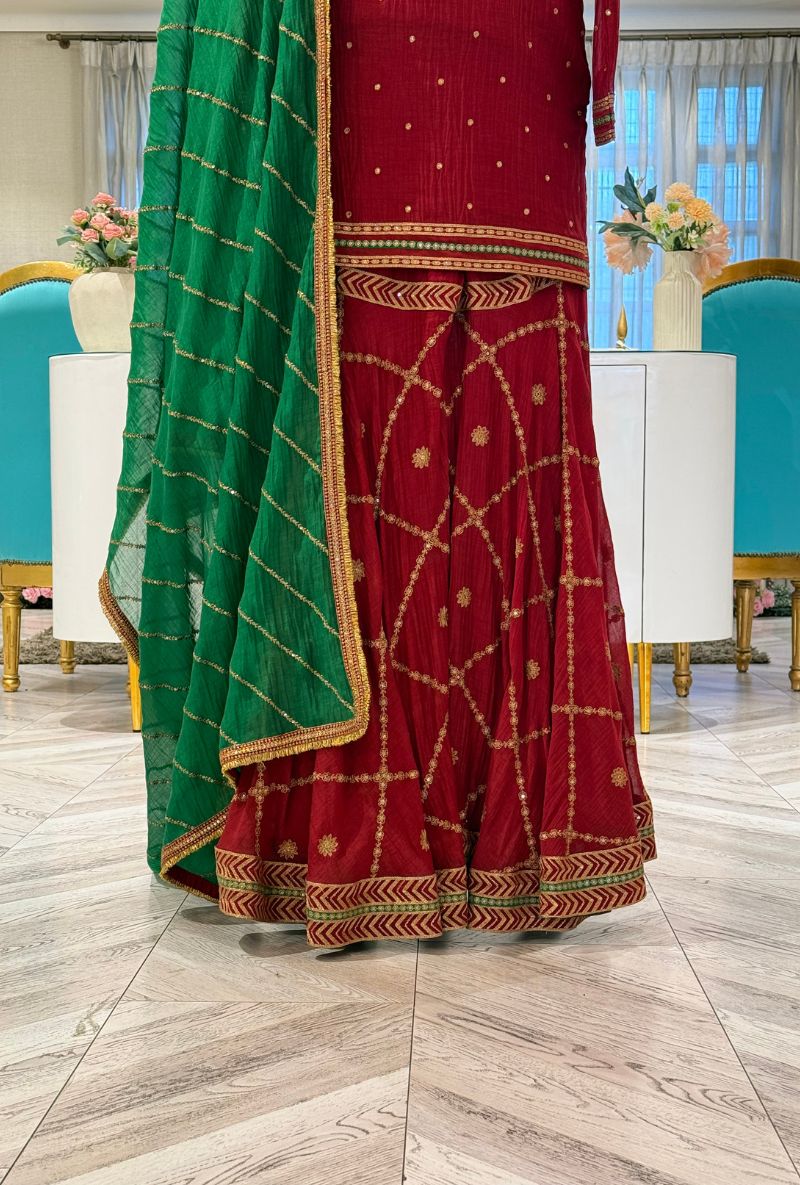 Red Jal Yoke Kashni Gharara Set