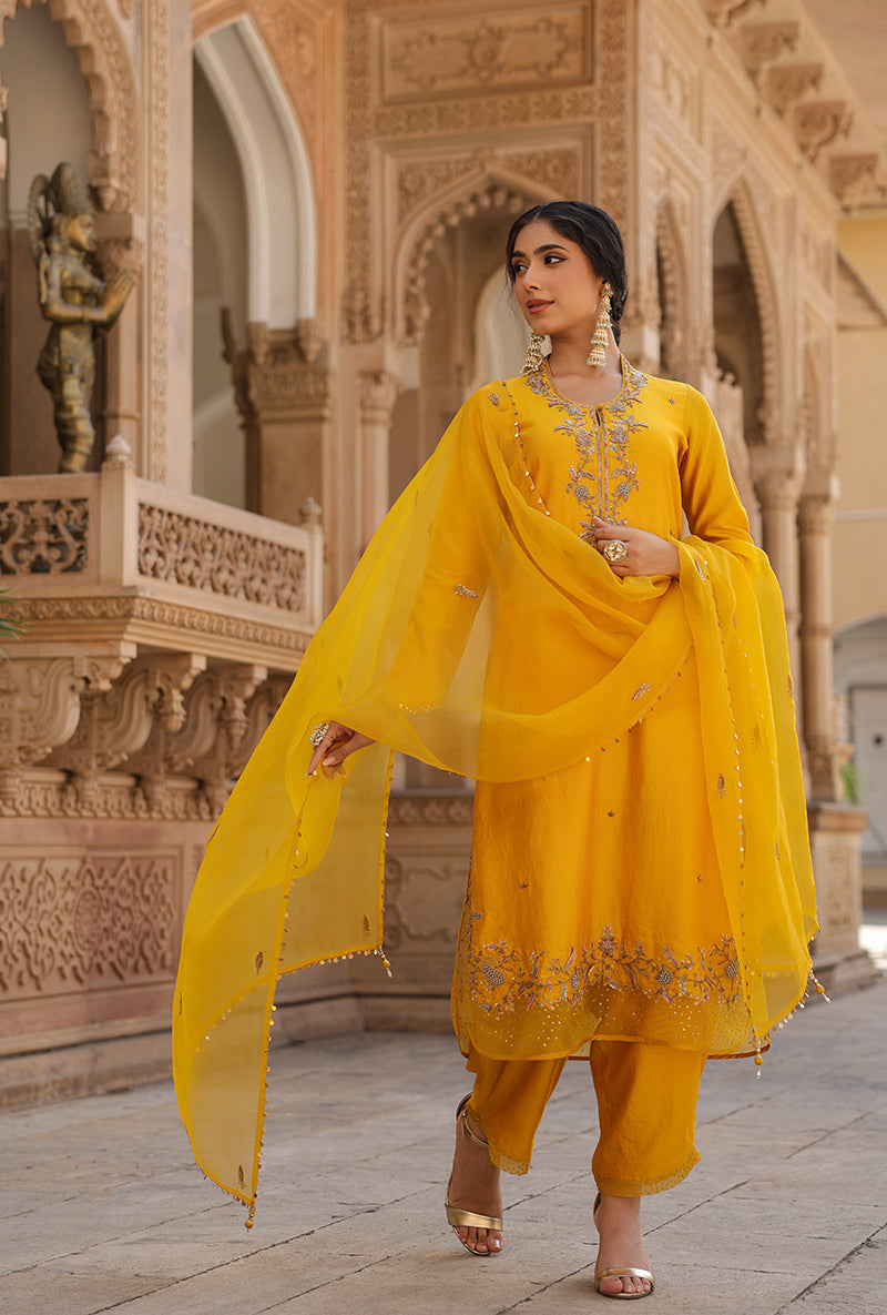 Yellow Heavy Long Raag Kurta Set