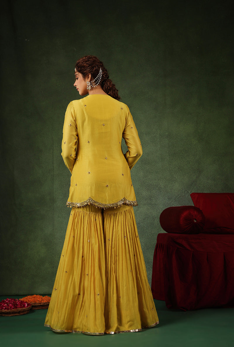 Yellow Heavy Zardosi Work Ishq Sharara Set