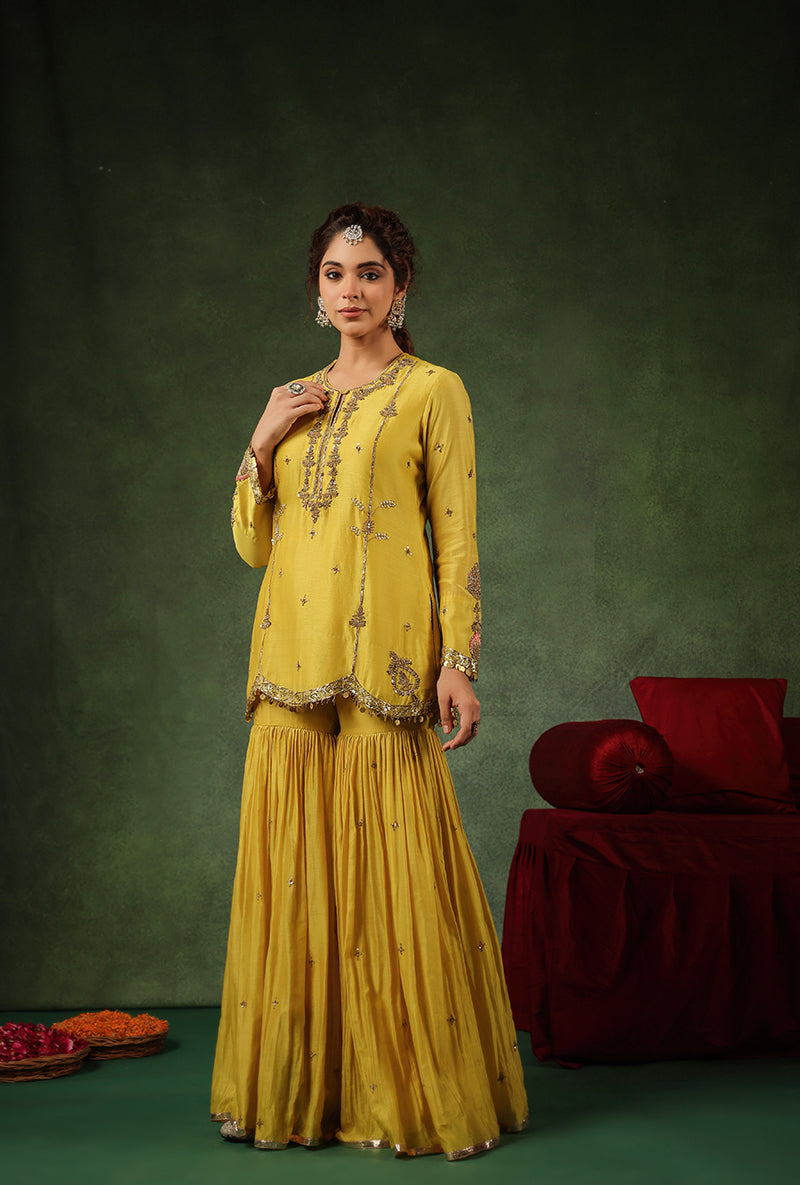 Yellow Heavy Zardosi Work Ishq Sharara Set