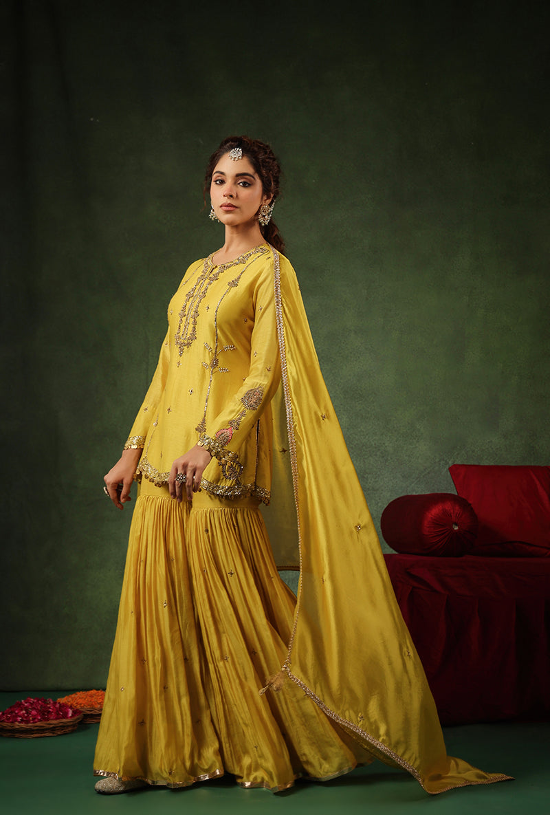 Yellow Heavy Zardosi Work Ishq Sharara Set