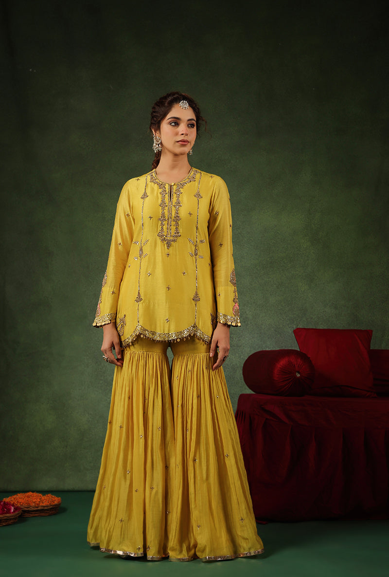 Yellow Heavy Zardosi Work Ishq Sharara Set