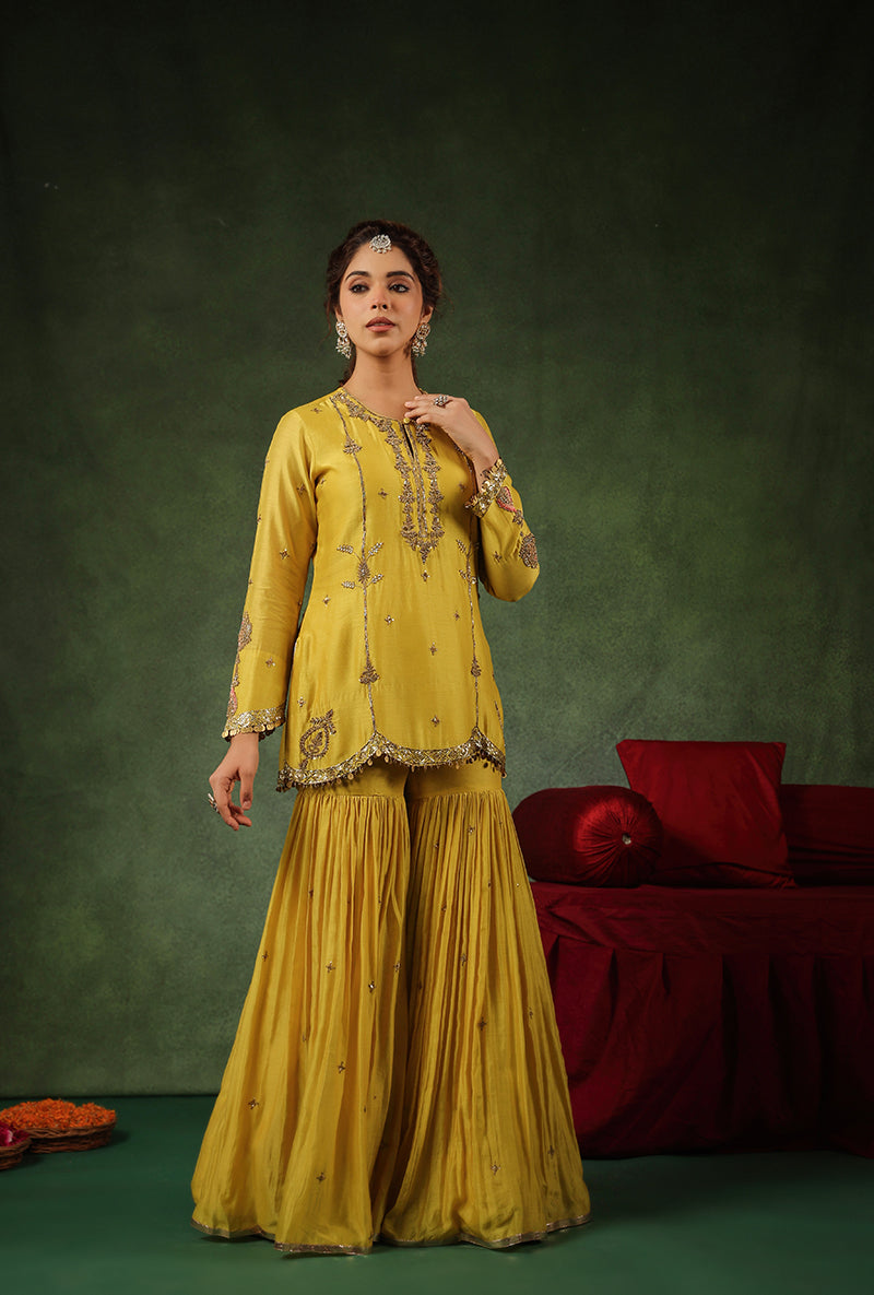 Yellow Heavy Zardosi Work Ishq Sharara Set