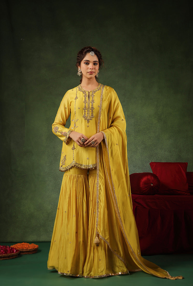 Yellow Heavy Zardosi Work Ishq Sharara Set