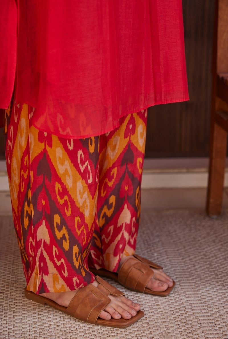 Red Marodi Embroidery Placket Maeri Kurta Set