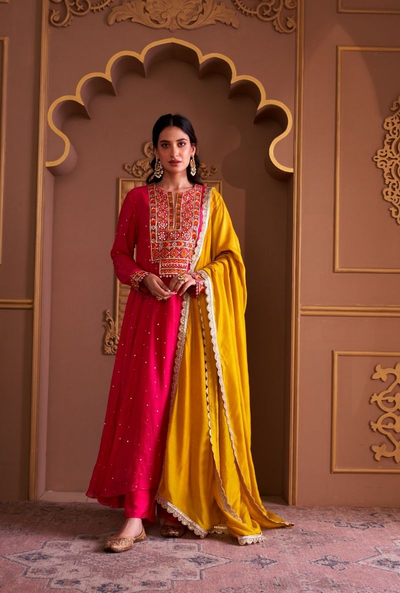 Pink Rectangle Gota Yoke Rasia Kurta Set