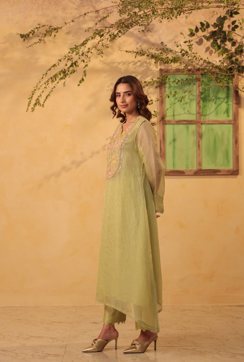 Green Applique Yoke Saaz Kurta Set
