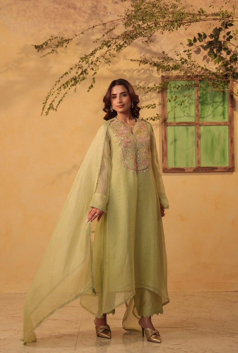 Green Applique Yoke Saaz Kurta Set