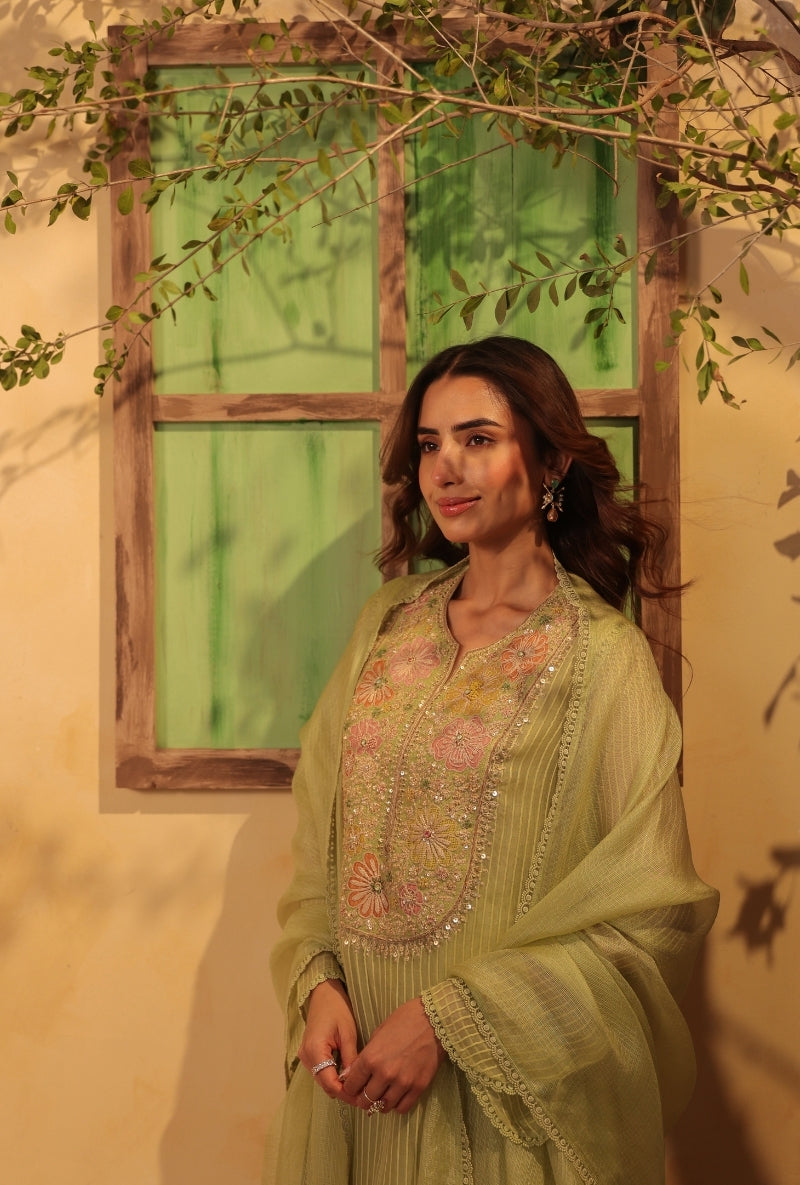 Green Applique Yoke Saaz Kurta Set