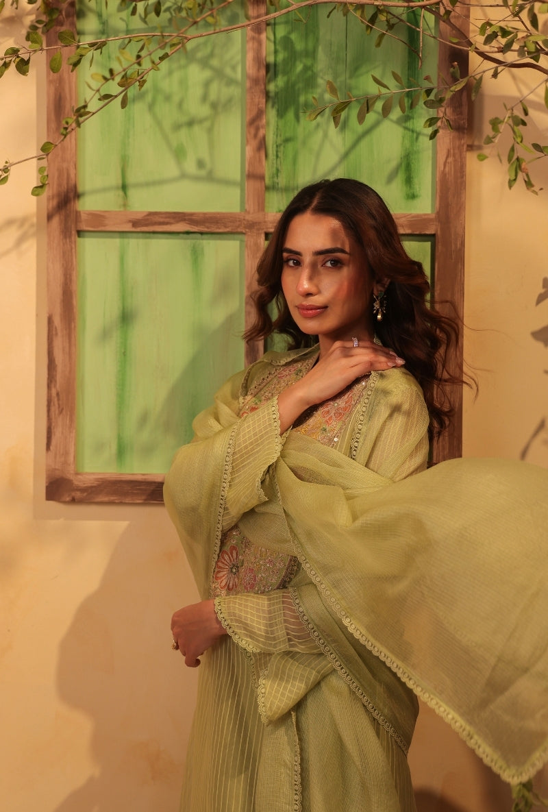 Green Applique Yoke Saaz Kurta Set