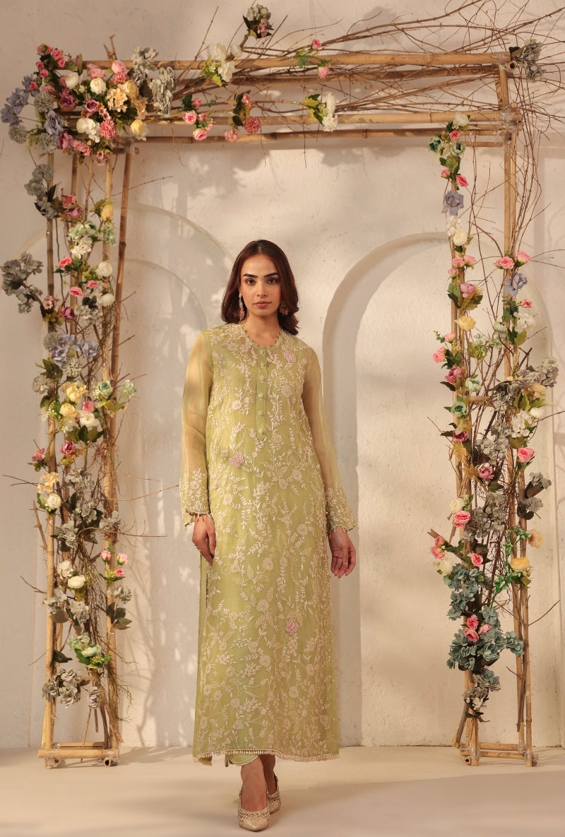 Green Heavy Jaal Saaz Kurta Set