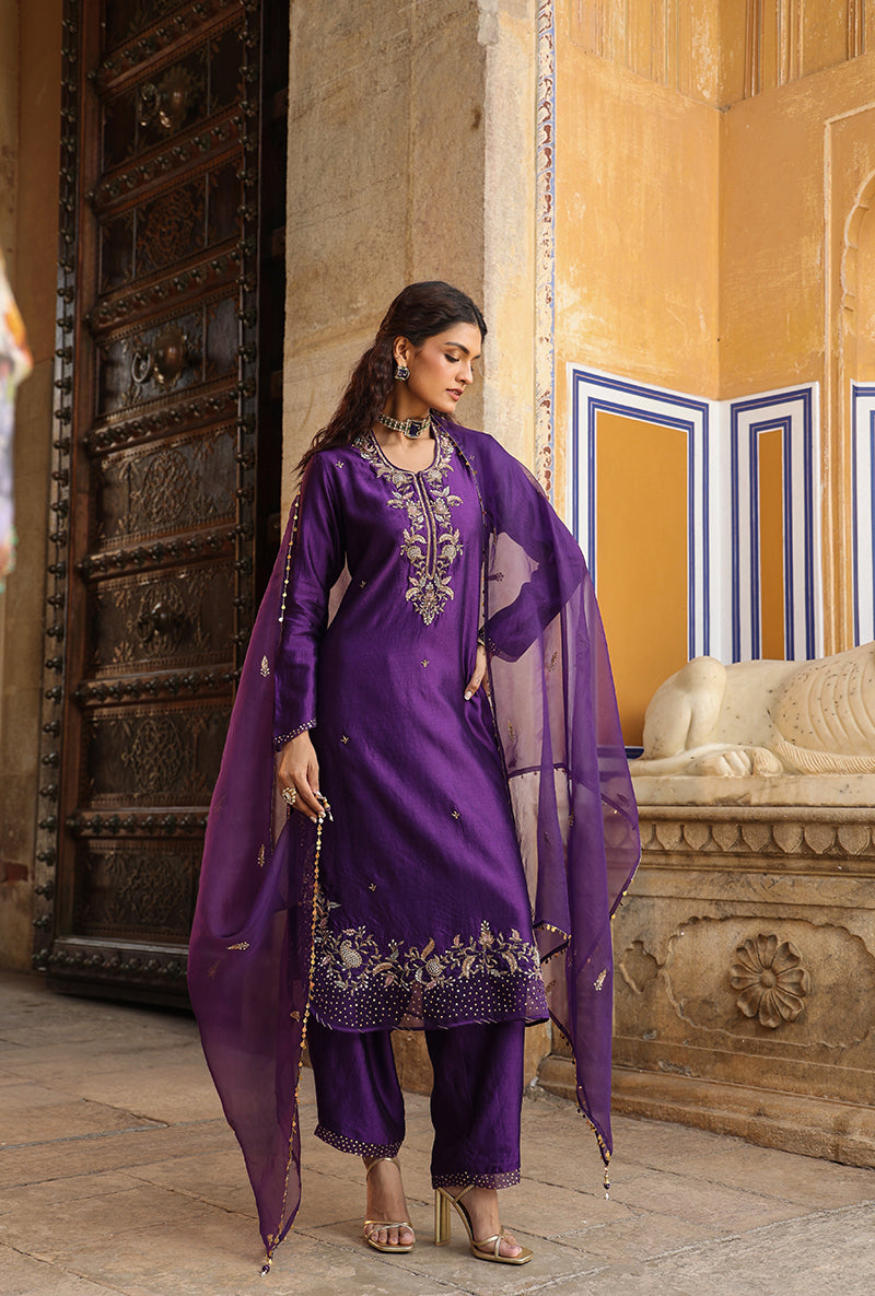 Purple Heavy Long Raag Kurta Set