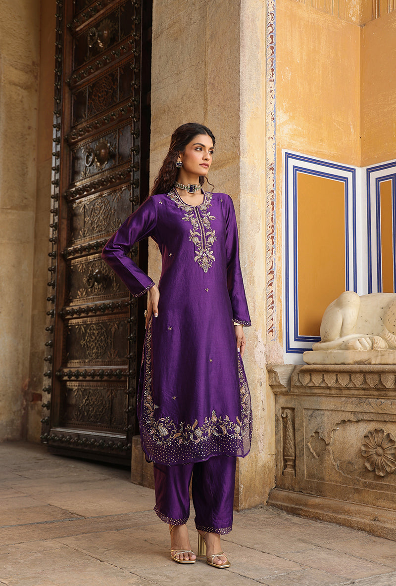 Purple Heavy Long Raag Kurta Set