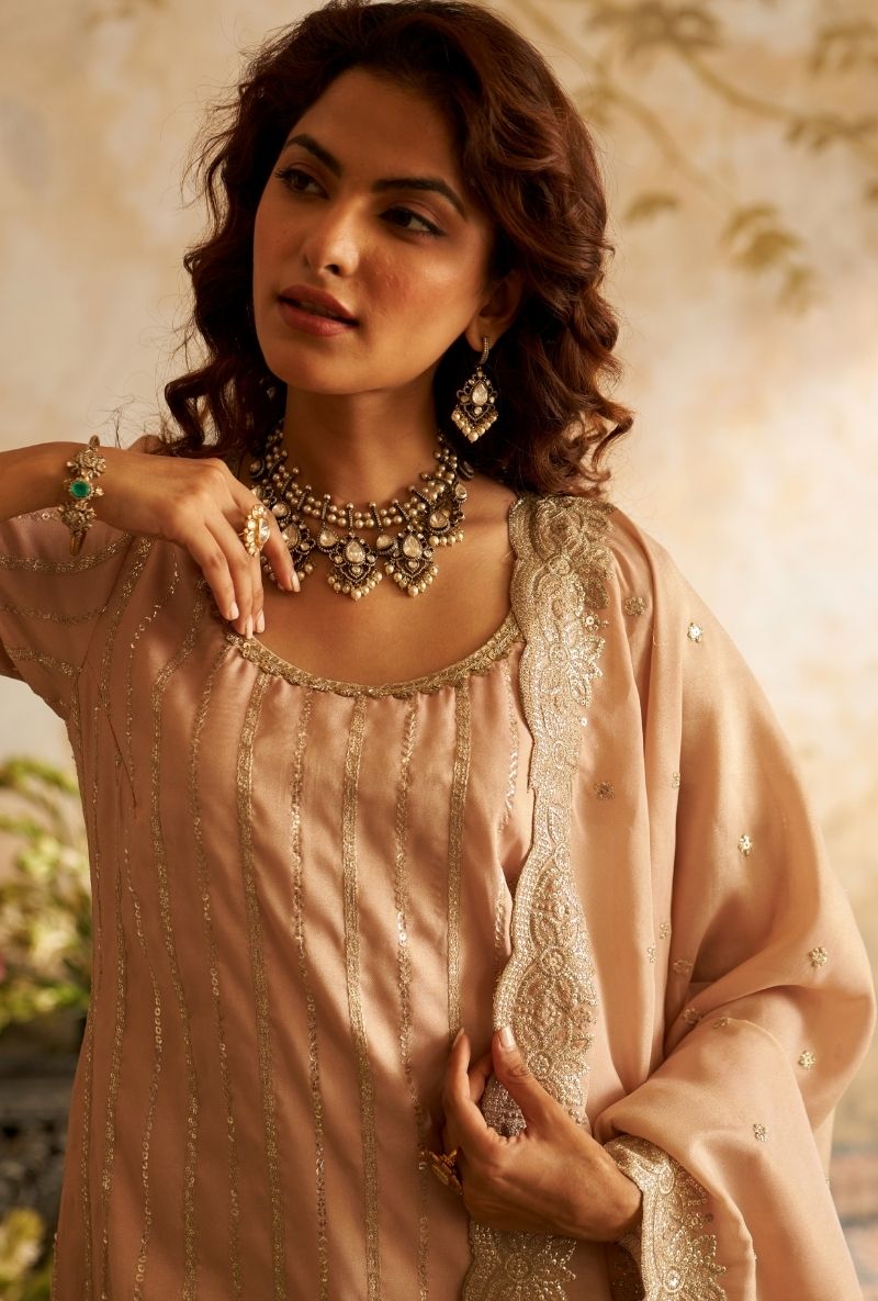 Baby Pink Cut Work Rumi Gharara Set