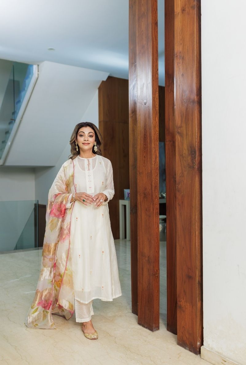 Meghna Nayyar in Ivory Pearl and Jewels Embroidered Prisha Kurta Set