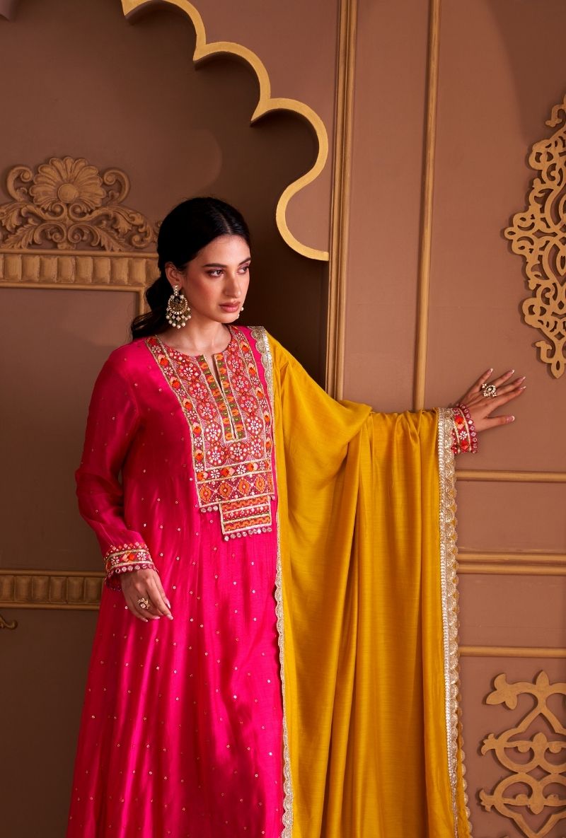 Pink Rectangle Gota Yoke Rasia Kurta Set