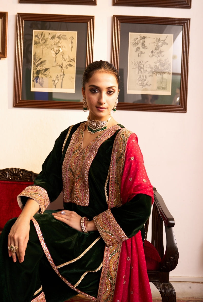 Bottle Green Short Kalidaar Dilbar Farshi Salwar Set