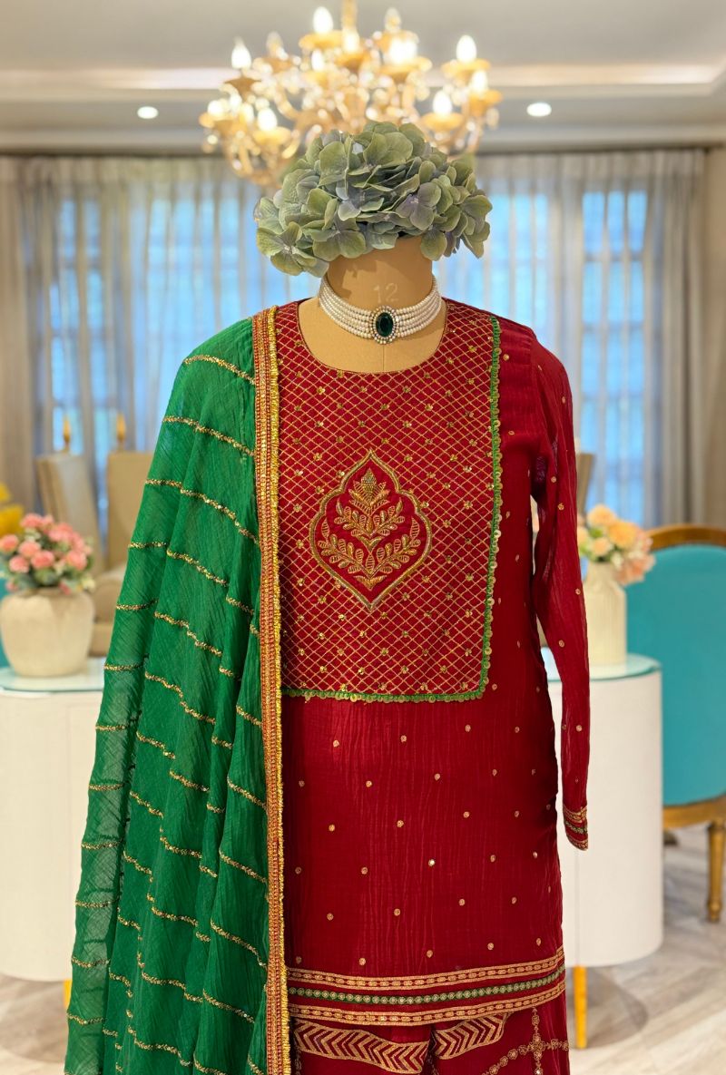 Red Jal Yoke Kashni Gharara Set