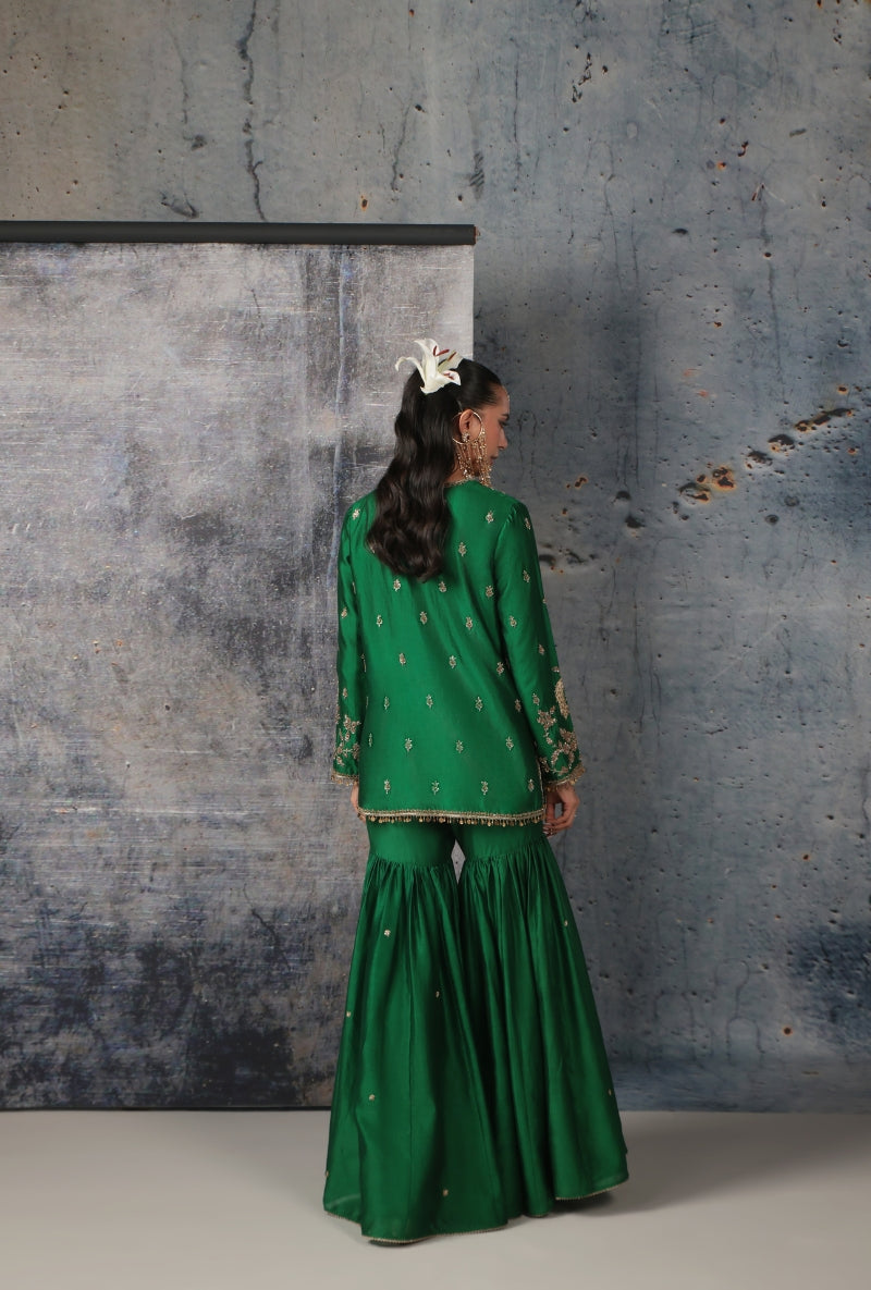 Green Heavy Jaal Embroidery Nihira Sharara Set