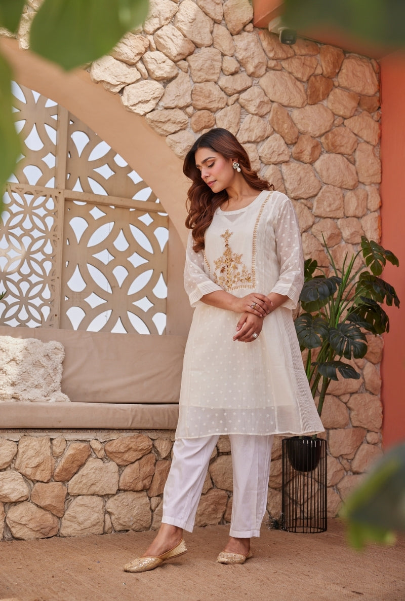Ivory Gold Motif Yoke Tarini Salwar Set
