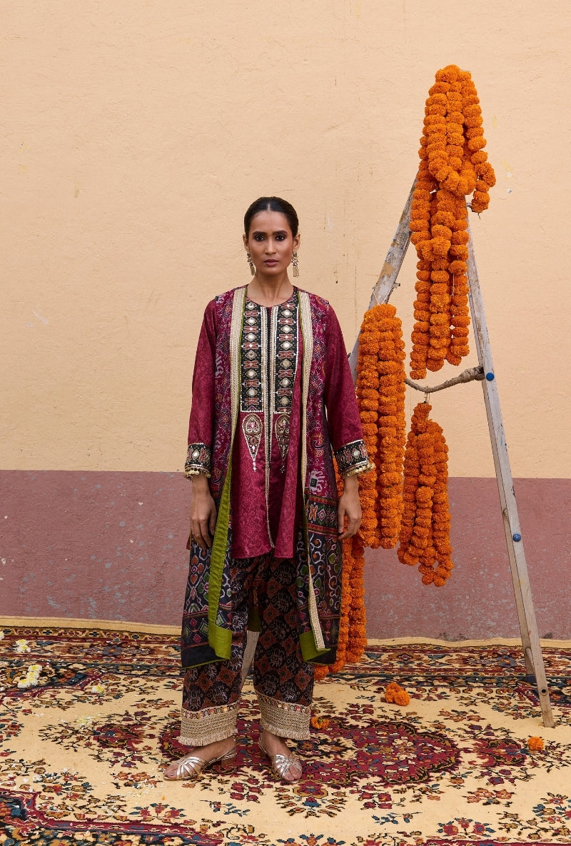 Maroon Printed Jacket Oorja Salwar Set