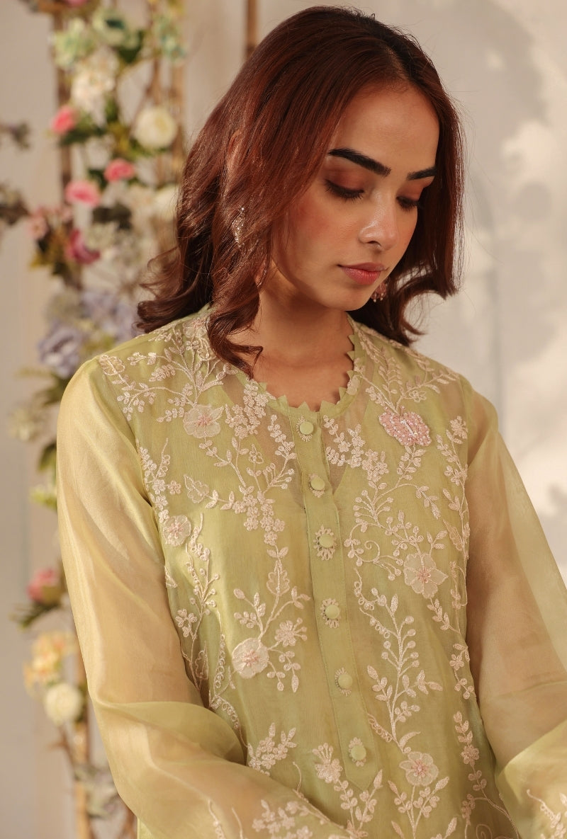 Green Heavy Jaal Saaz Kurta Set
