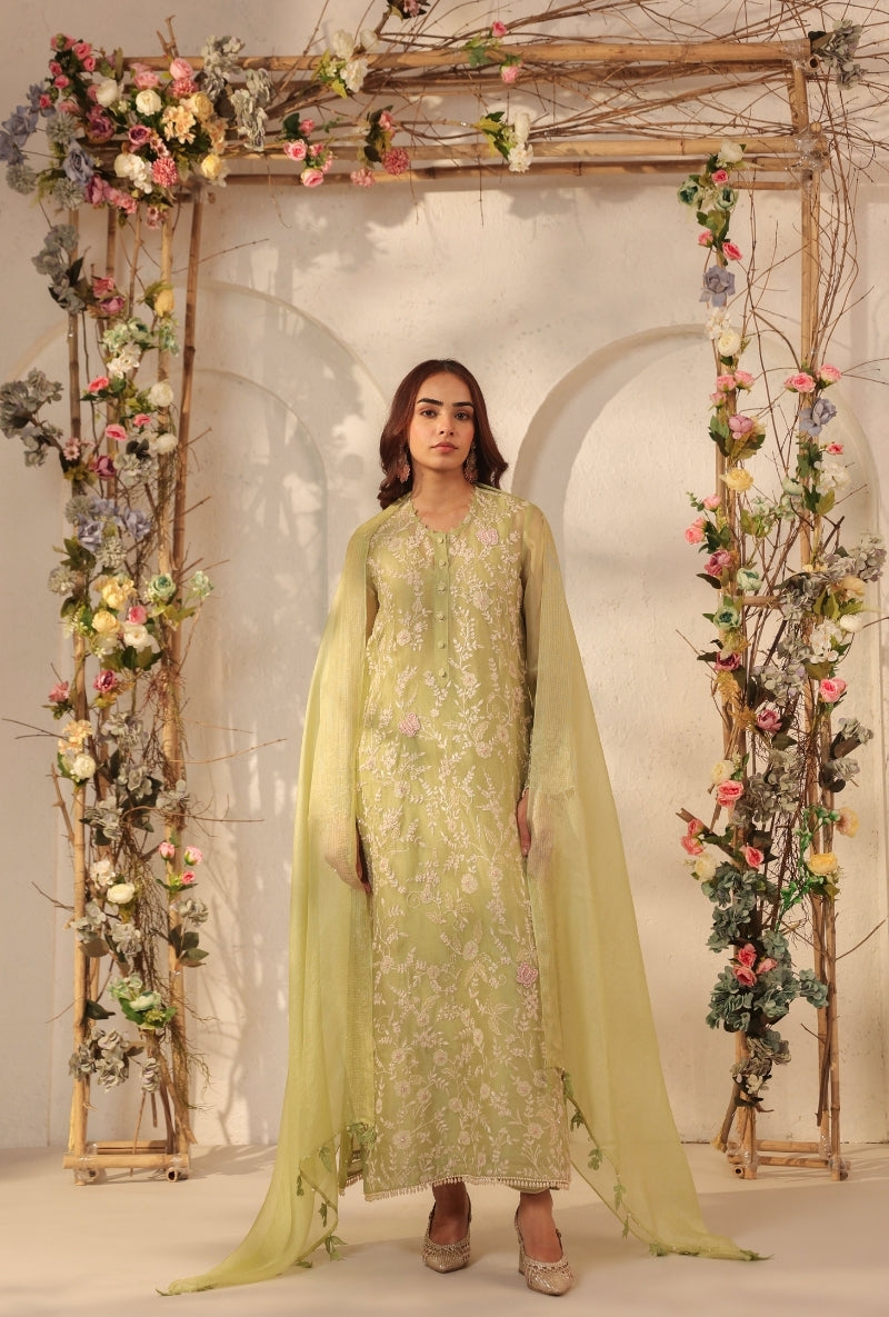 Green Heavy Jaal Saaz Kurta Set