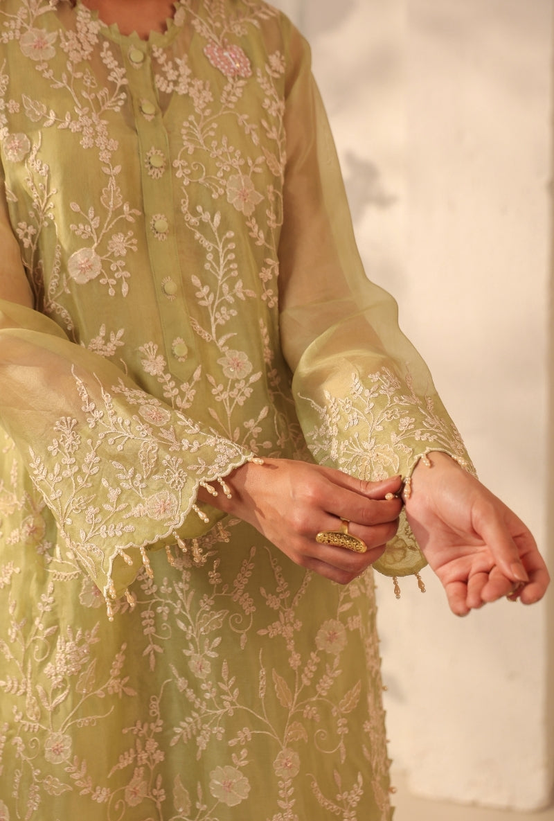 Green Heavy Jaal Saaz Kurta Set