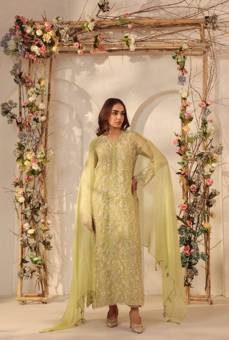 Green Heavy Jaal Saaz Kurta Set