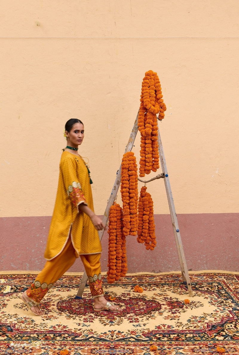 Yellow Bandhni Border Oorja Salwar Set