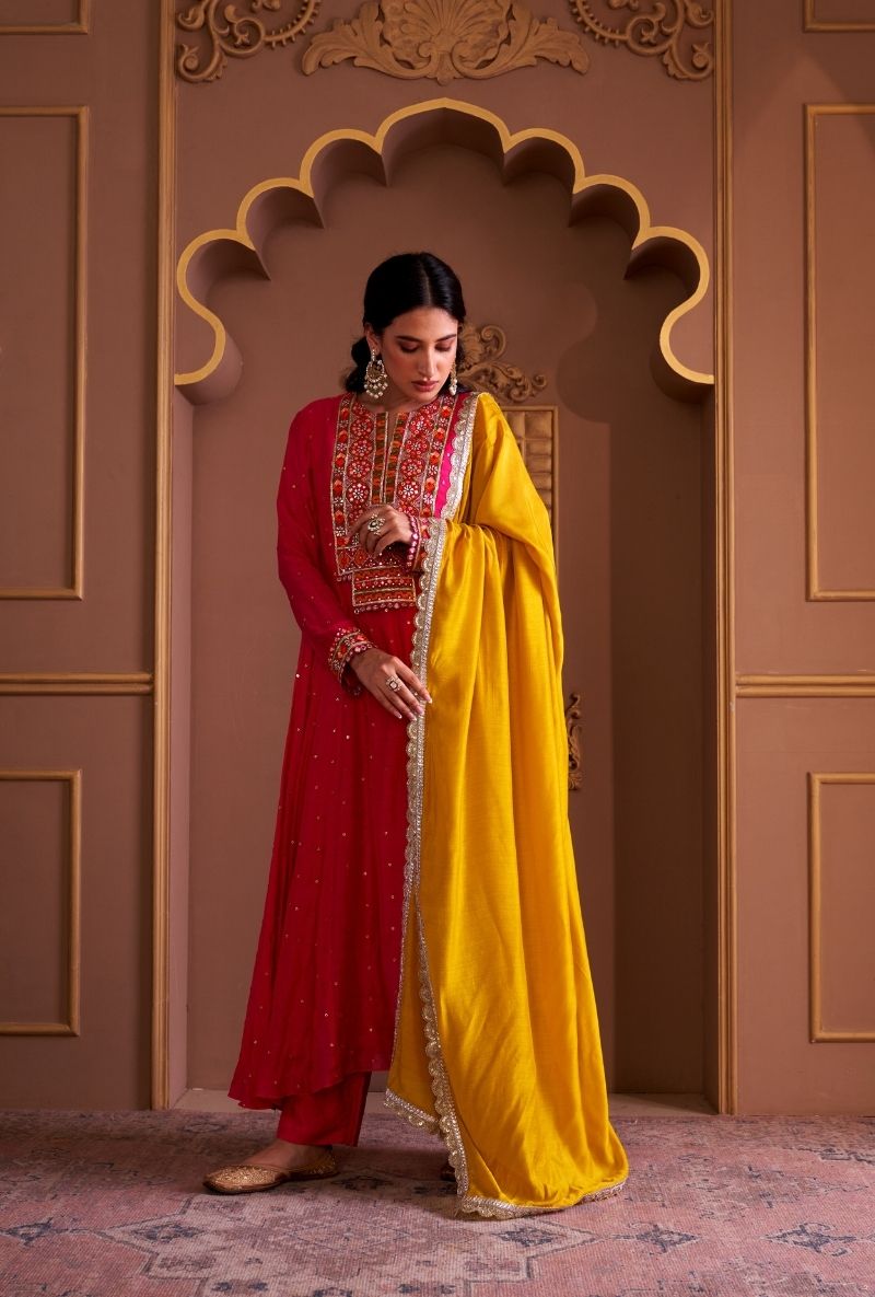 Pink Rectangle Gota Yoke Rasia Kurta Set
