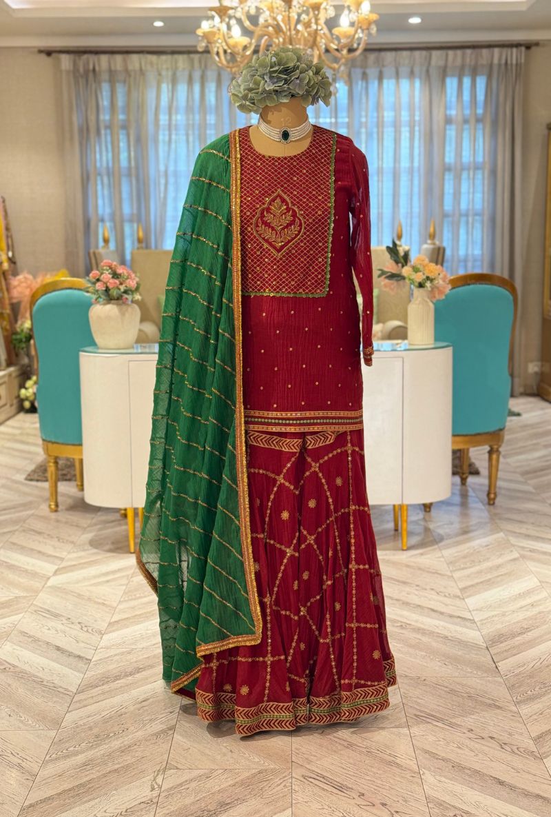 Red Jal Yoke Kashni Gharara Set
