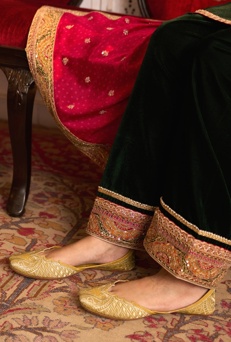 Bottle Green Short Kalidaar Dilbar Farshi Salwar Set