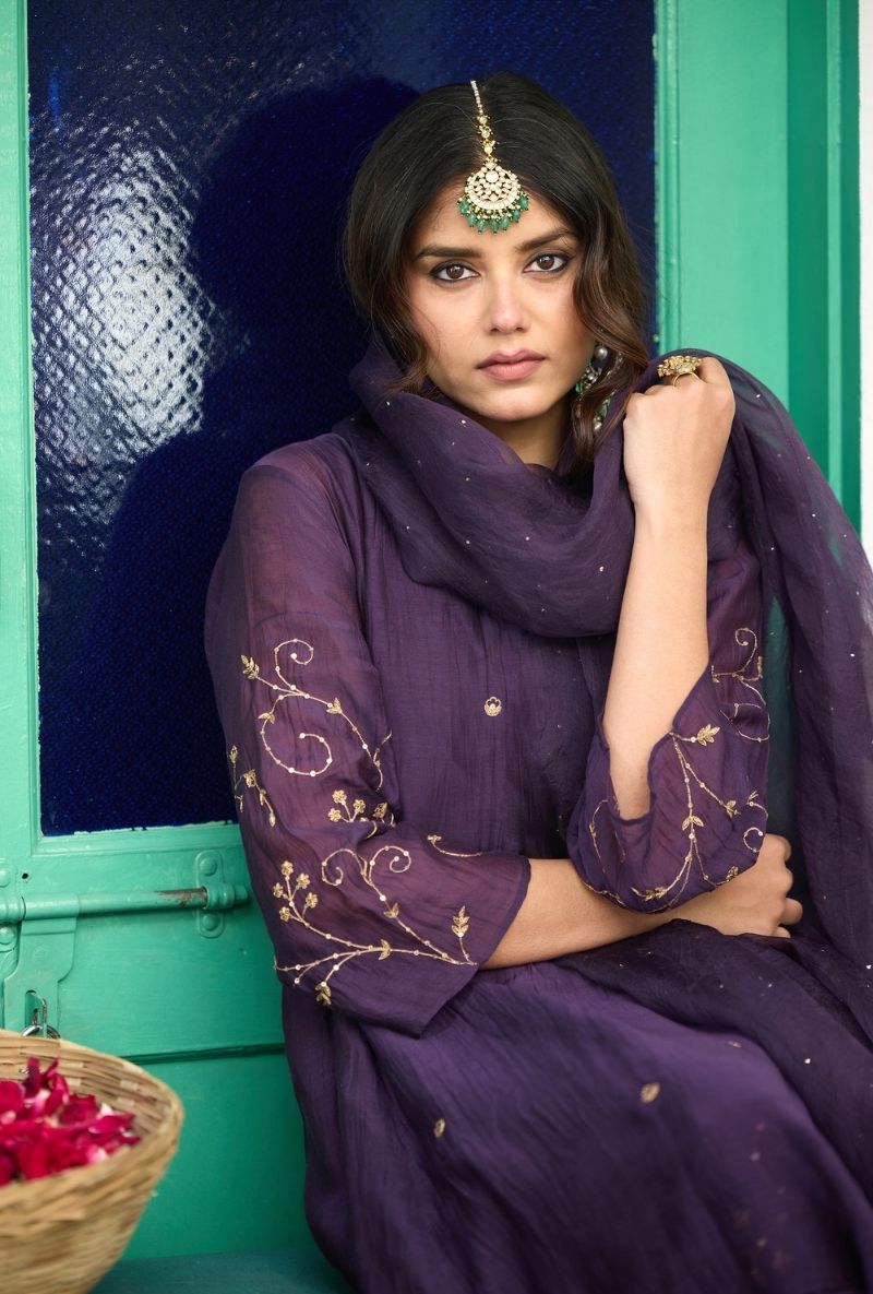 Purple Zari &amp; Dabka Work Urvi Kurta Set