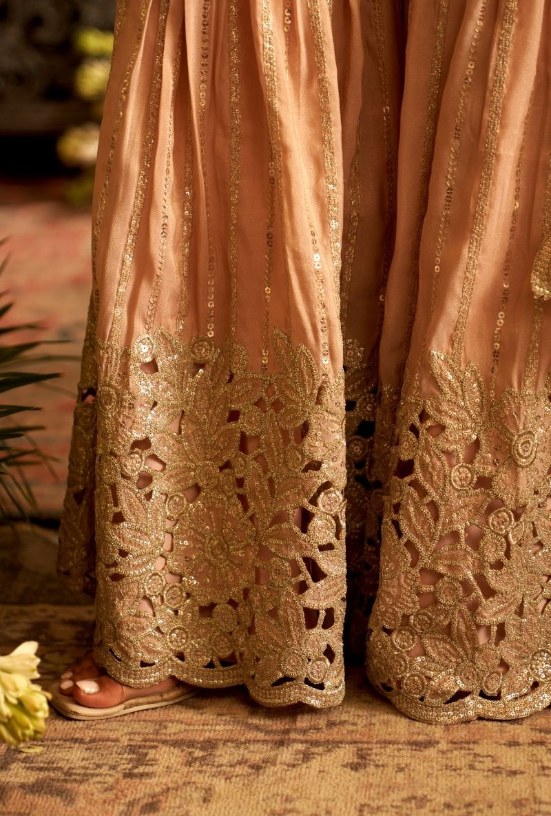 Baby Pink Cut Work Rumi Gharara Set