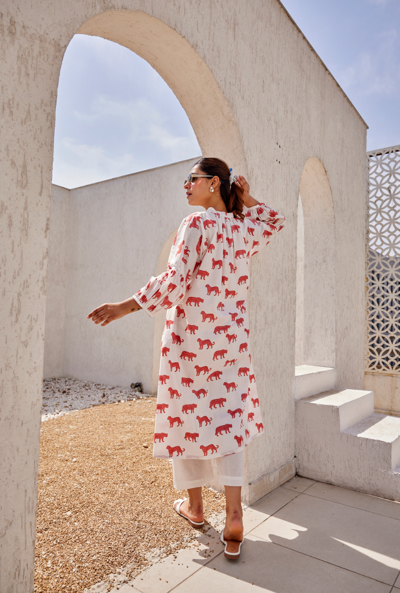 Pink Leopard Print Peony Kurta Set