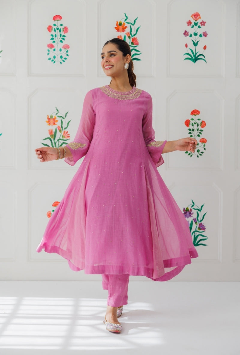 Mauve Pitta Work Neck Baani Kurta Set
