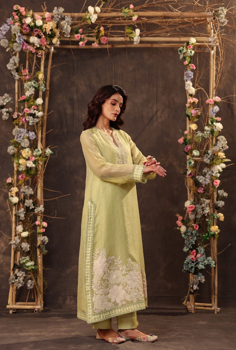 Green Straight Long Saaz Kurta Set