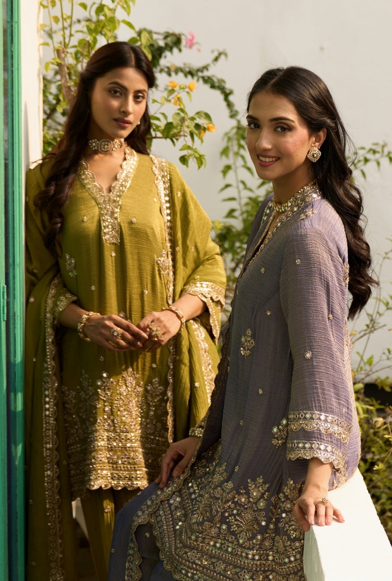 Green Embroidered A-Line Nadira Farshi Salwar Set