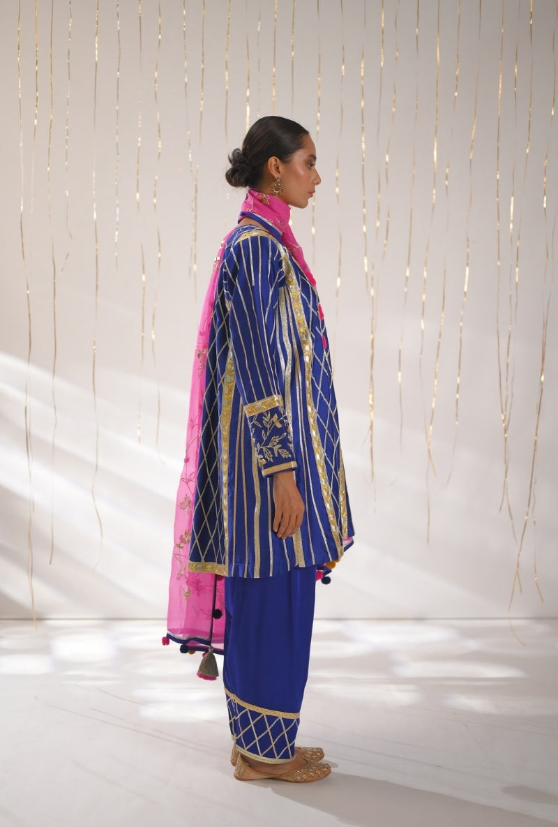Ink Blue Gota Lace Patti Short Mehreen Kurta Set