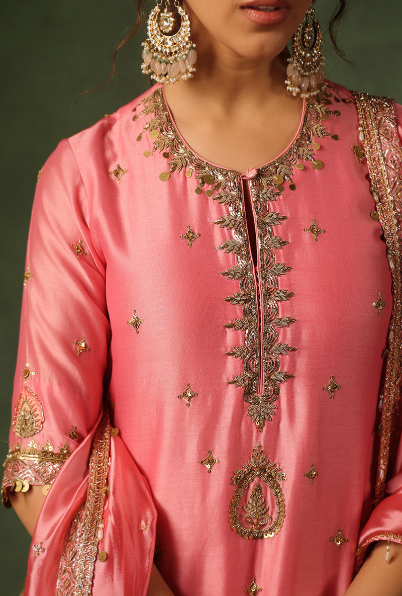 Pink Zardosi Ambi Short Kurta Ishq Lehenga Set