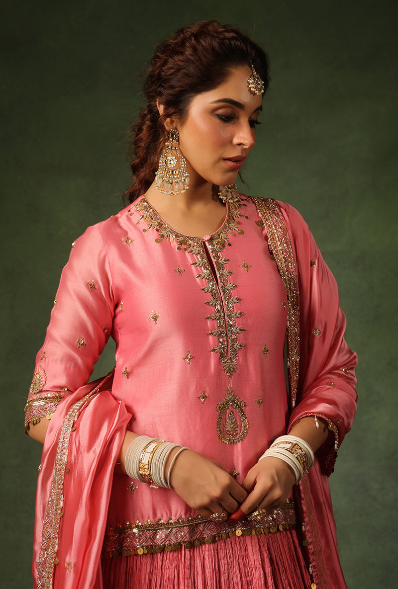 Pink Zardosi Ambi Short Kurta Ishq Lehenga Set