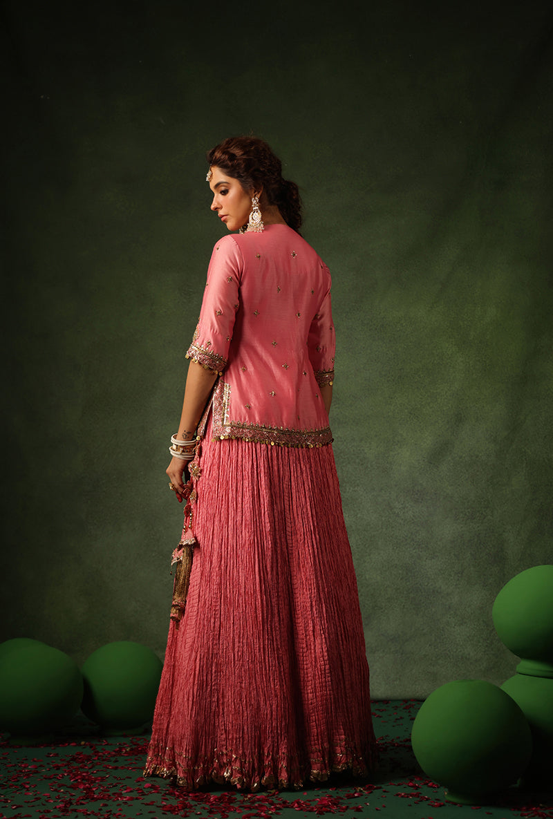 Pink Zardosi Ambi Short Kurta Ishq Lehenga Set