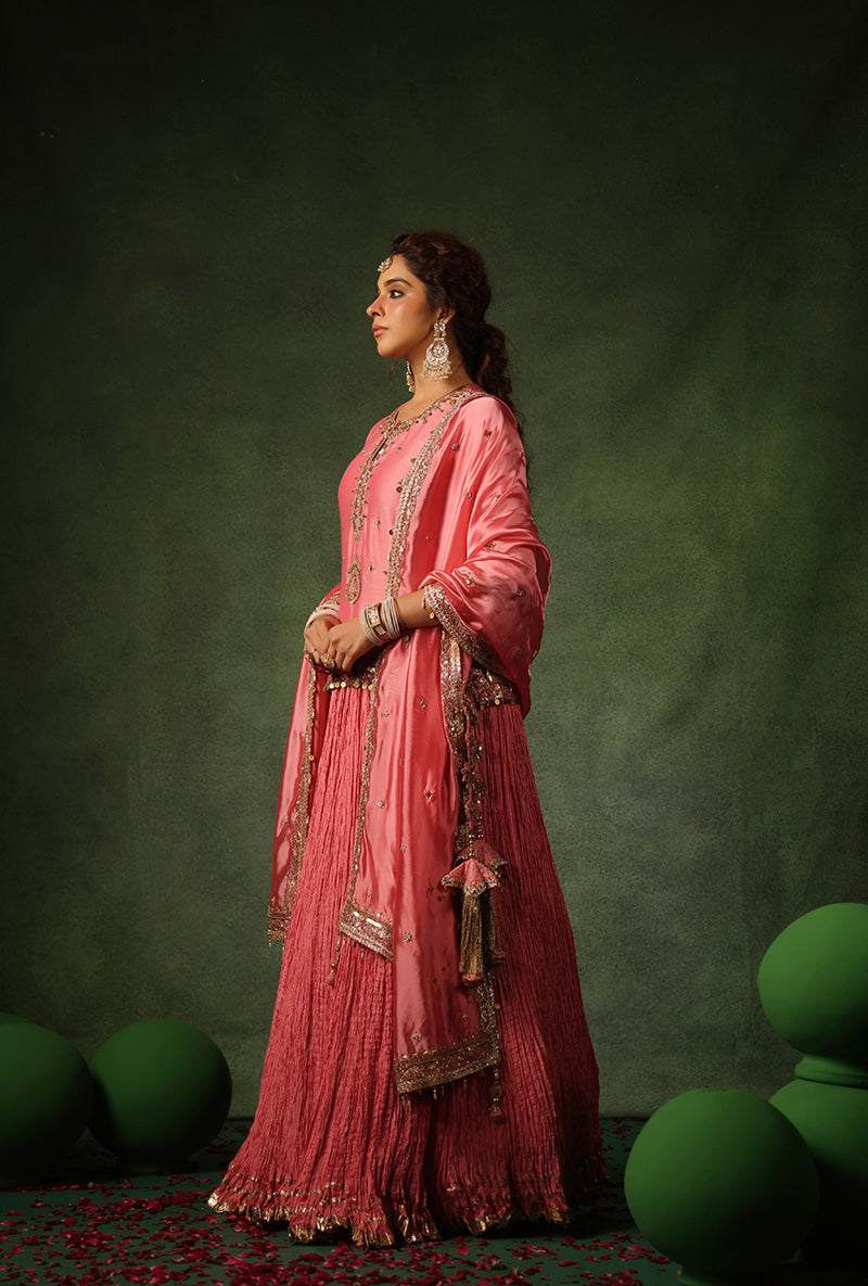 Pink Zardosi Ambi Short Kurta Ishq Lehenga Set