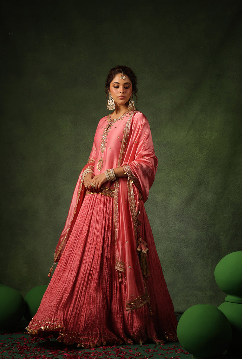 Pink Zardosi Ambi Short Kurta Ishq Lehenga Set