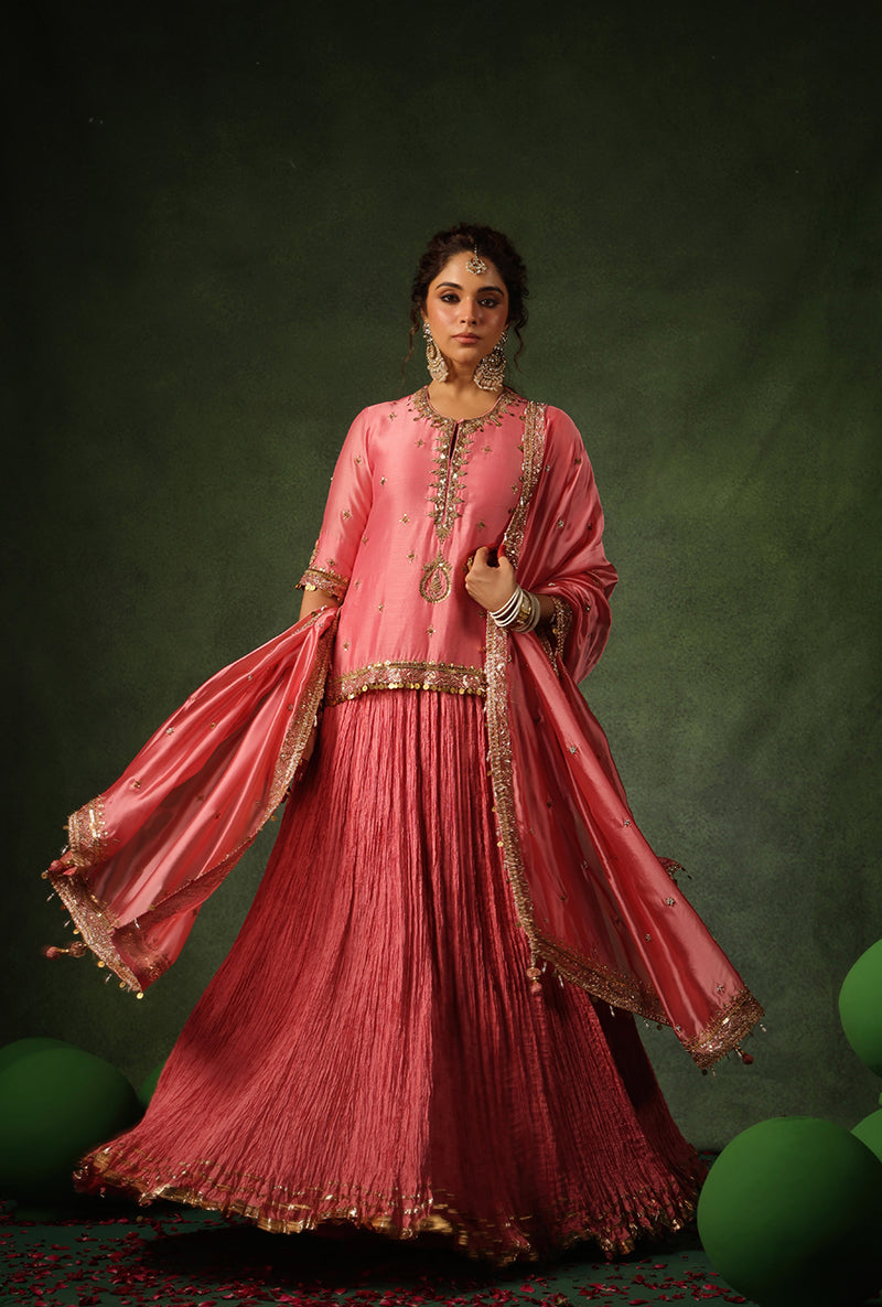 Pink Zardosi Ambi Short Kurta Ishq Lehenga Set