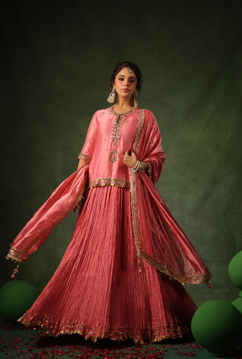 Pink Zardosi Ambi Short Kurta Ishq Lehenga Set