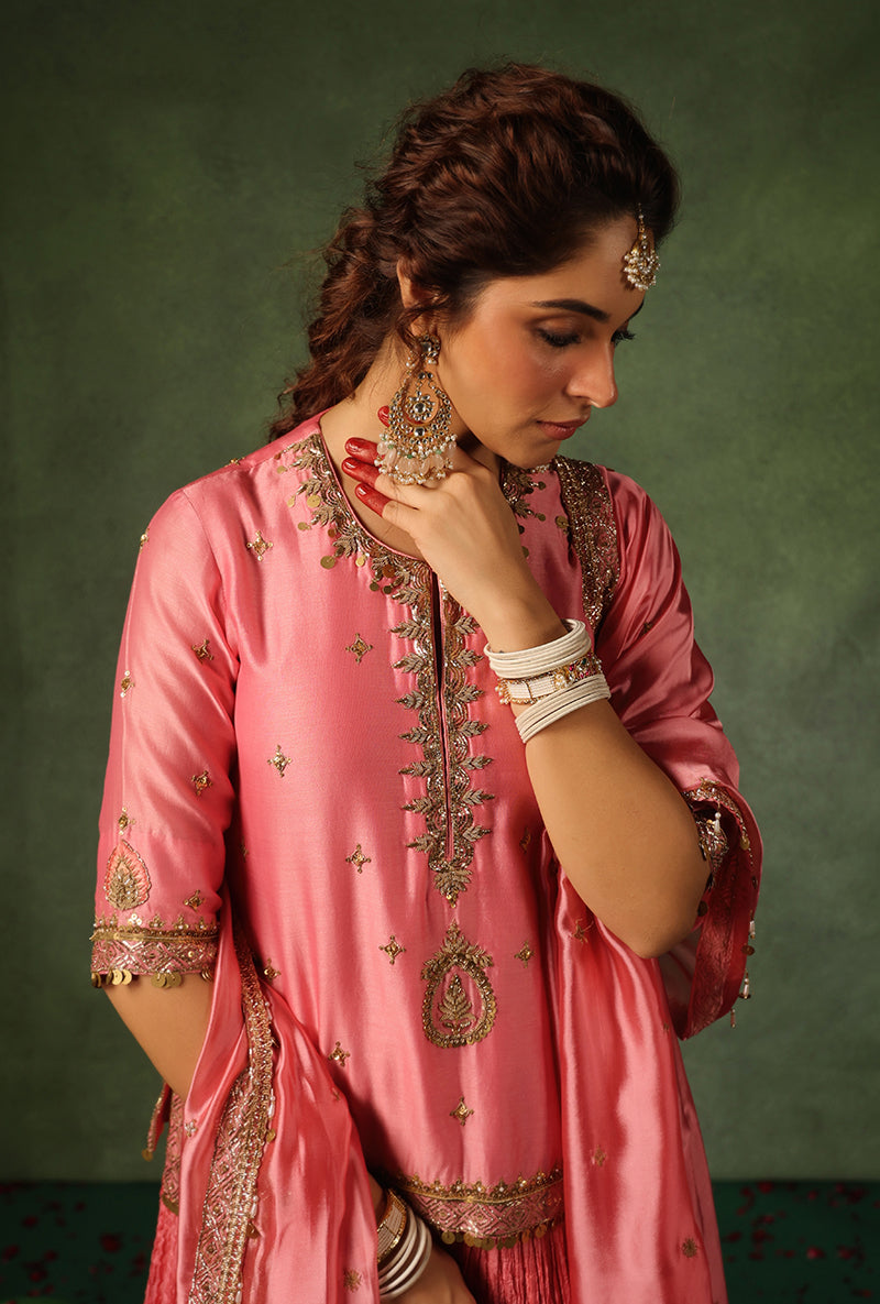 Pink Zardosi Ambi Short Kurta Ishq Lehenga Set