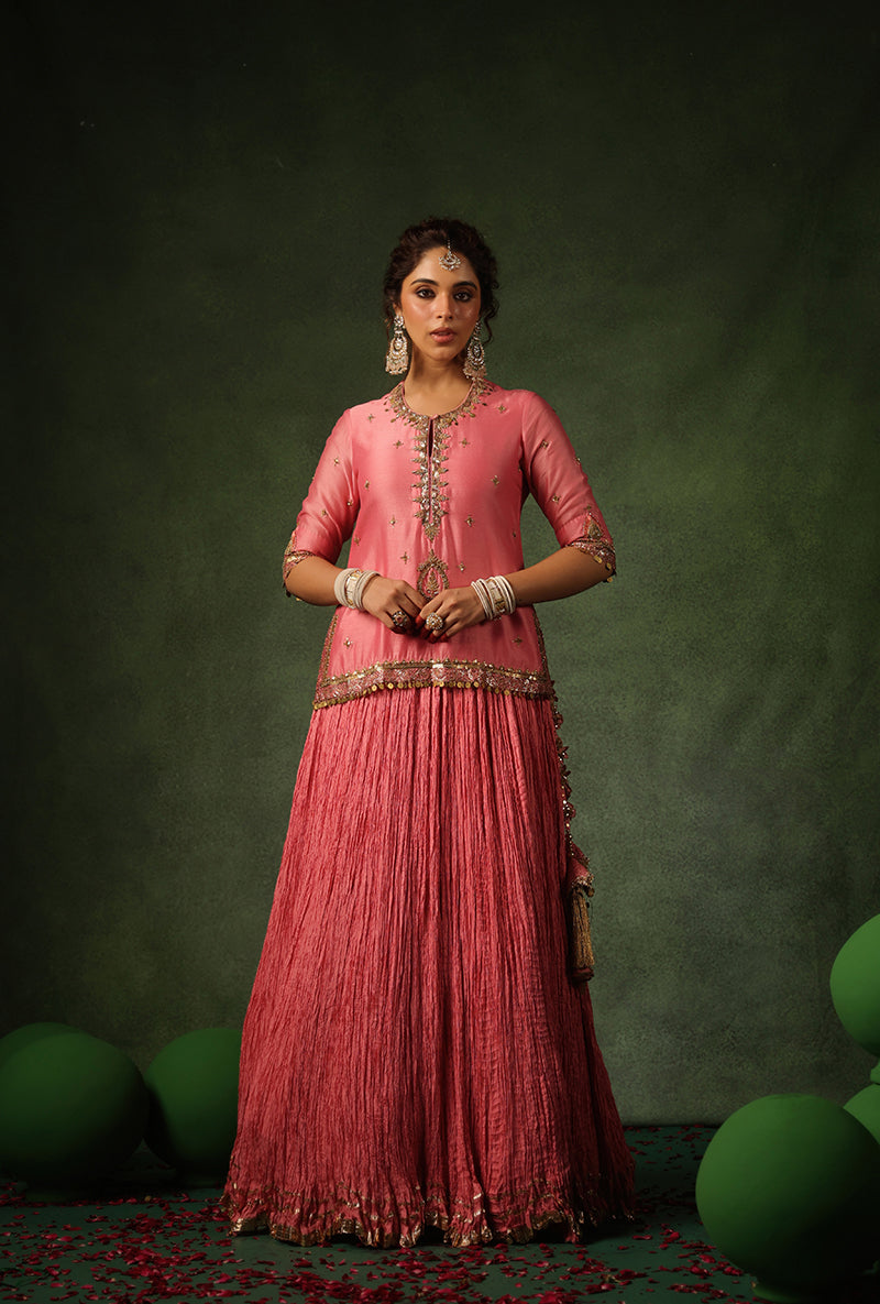 Pink Zardosi Ambi Short Kurta Ishq Lehenga Set