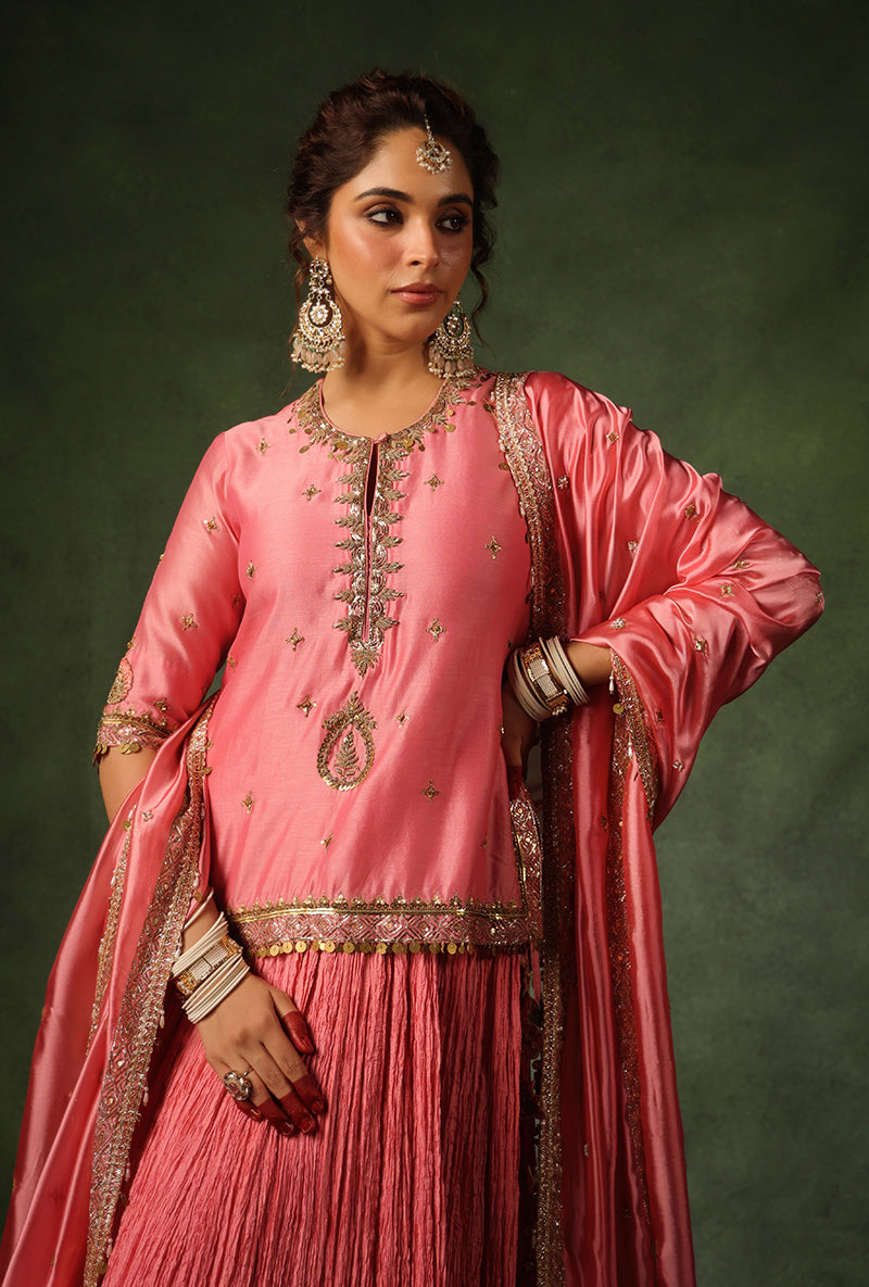 Pink Zardosi Ambi Short Kurta Ishq Lehenga Set